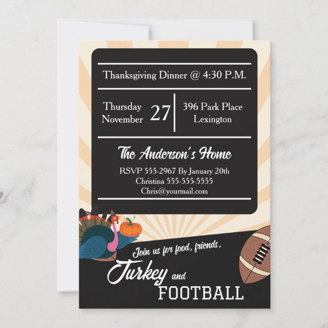 Football Thanksgiving Dinner Turkey October Party Einladung (Vorderseite)