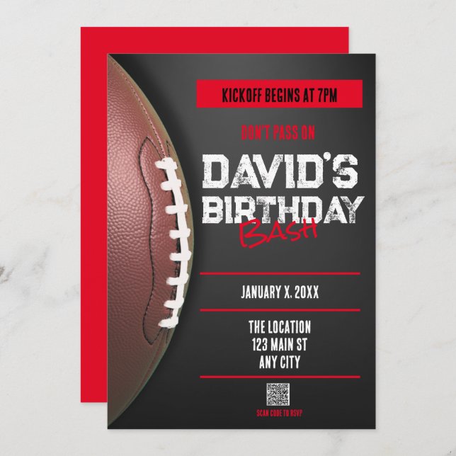 Football Theme QR Code Birthday Invitation Einladung (Vorne/Hinten)