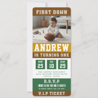 Football Ticket First Down 1st Birthday Kids Photo Einladung