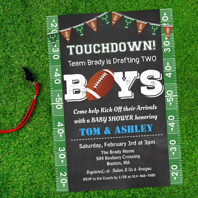 Football TWIN Baby Shower Chalkboard Invitation Einladung (Von Creator hochgeladen)