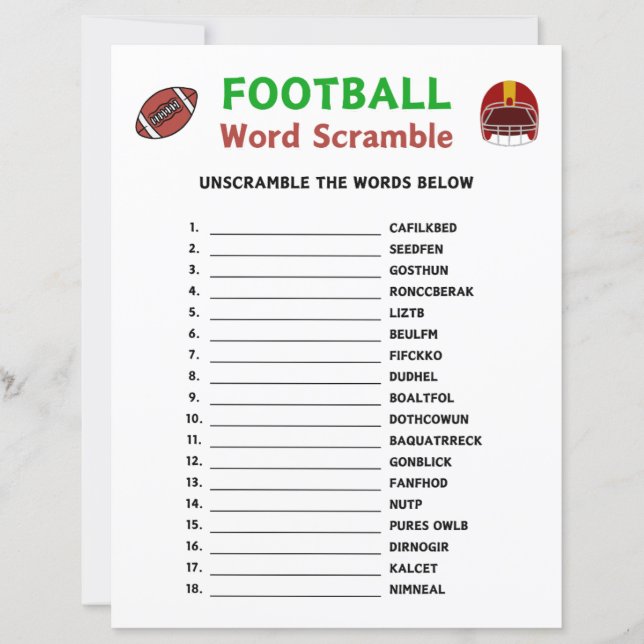 Football Word Scramble Game (Vorderseite)