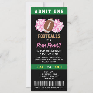 Footballs oder Pom Poms Gender Reveal Ticket Einladung