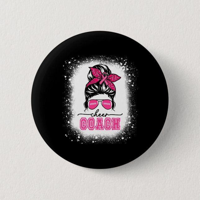 Footll Messy Bun Mama Cheer Coach Brustkrebs Ble Button (Vorderseite)