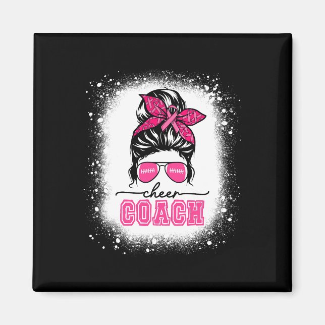 Footll Messy Bun Mama Cheer Coach Brustkrebs Ble Magnet (Vorne)