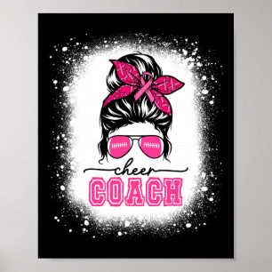 Footll Messy Bun Mama Cheer Coach Brustkrebs Ble Poster