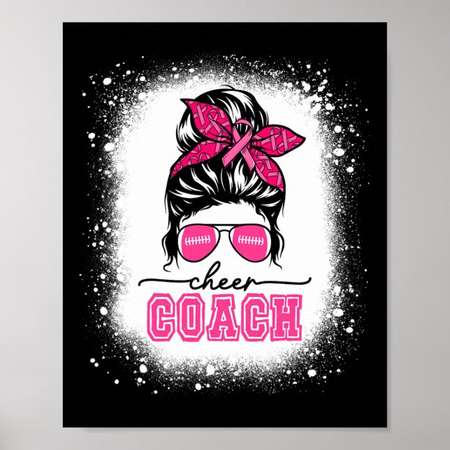 Footll Messy Bun Mama Cheer Coach Brustkrebs Ble Poster (Vorne)