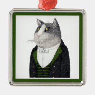 FOOTMAN CAT Premium Square Ornament Aus Metall