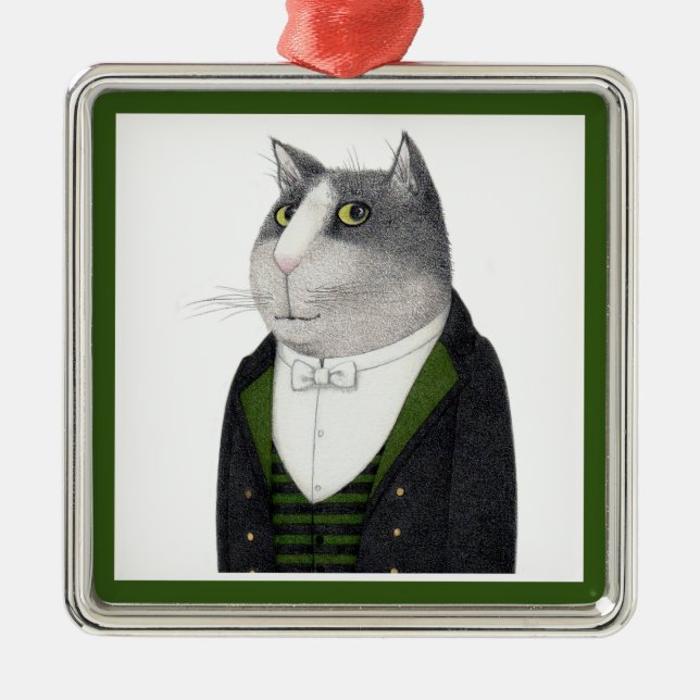 FOOTMAN CAT Premium Square Ornament Aus Metall (Vorne)