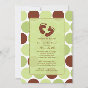 Footprint Baby Shower Einladung Green Polka Dots