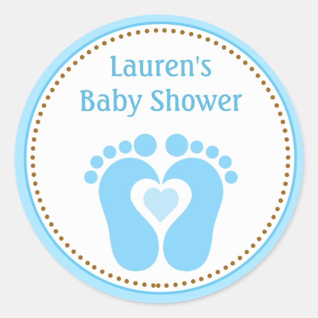 Footprint Boy Baby Shower Gefallen Tag Stickers (Vorderseite)