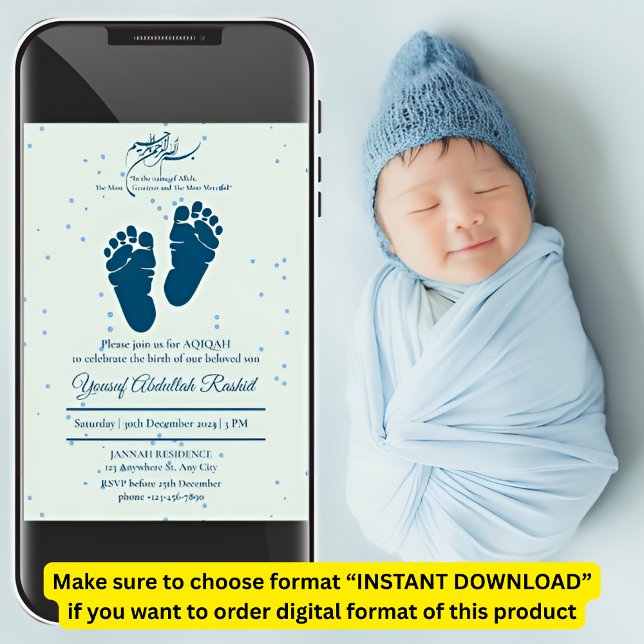 Footprint Newborn Baby Boy Muslim Aqiqah Aqeeqa Einladung (Von Creator hochgeladen)