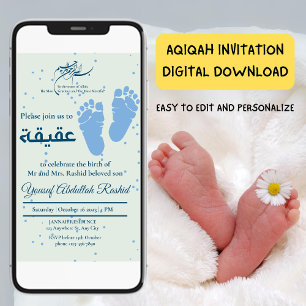 Footprint Newborn Baby Boy Muslim Aqiqah Aqeeqa Einladung