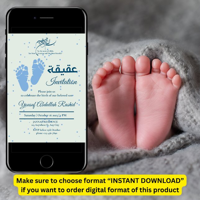 Footprint Newborn Baby Boy Muslim Aqiqah Aqeeqa Einladung (Von Creator hochgeladen)
