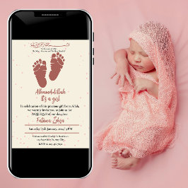 Footprint Pink Baby Girl Muslim Aqiqah Aqeeqa Einladung