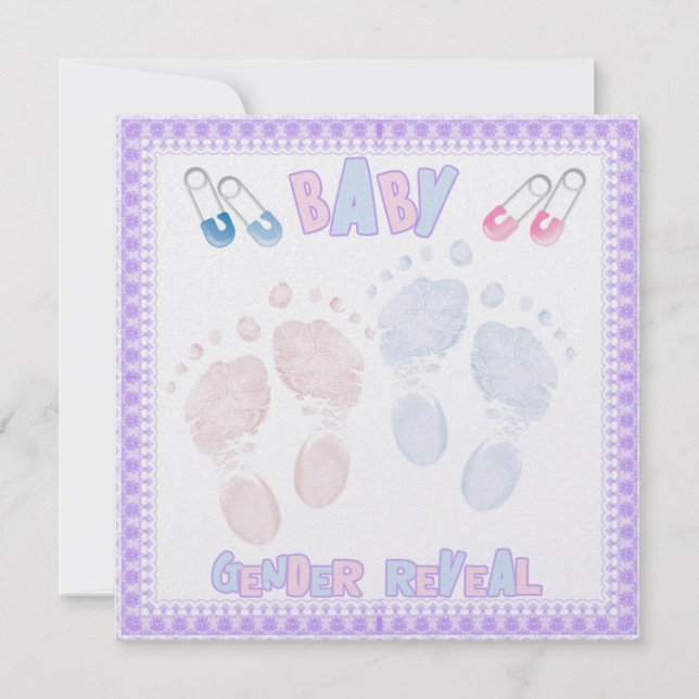 Footprints Baby Gender Reveal Party Einladung (Vorderseite)