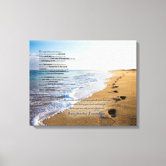 Footprints im Sand Gedicht 20x16 Leinwanddruck (Vorderseite)