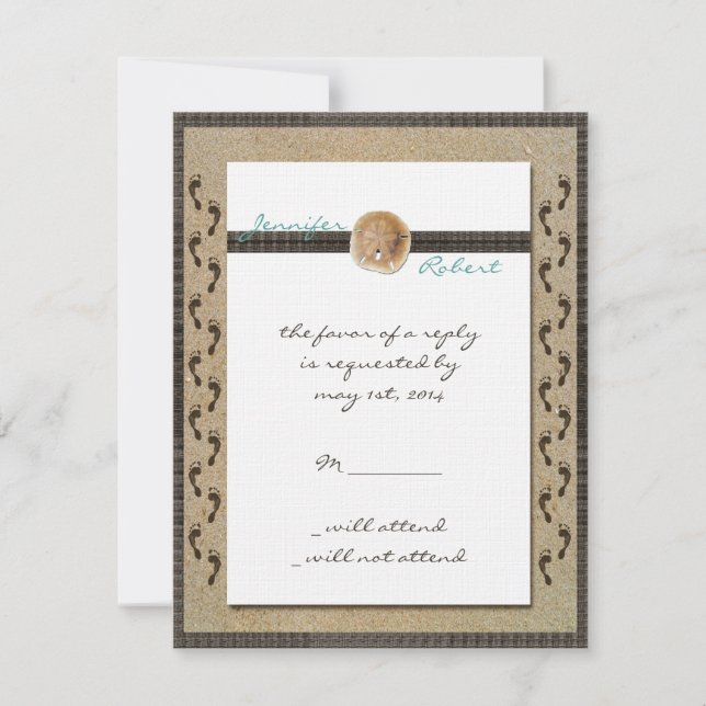 Footprints im Sand Response Card RSVP Karte (Vorderseite)