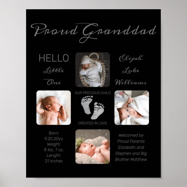 Footprints Multiple Photo Birth Keepsake Granddad  Poster (Vorne)