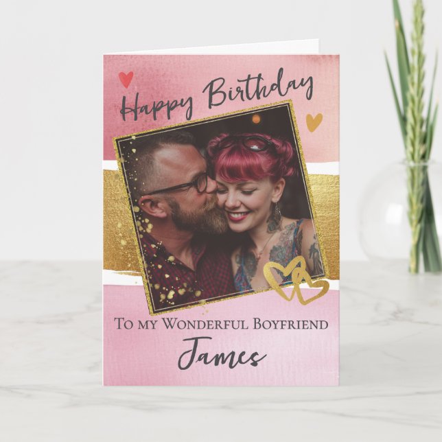 For A Wonderful Boyfriend 1 Photo Birthday Card Karte (Vorderseite)