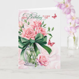 for Aunt's Birthday Pink Roses and Butterflies Karte