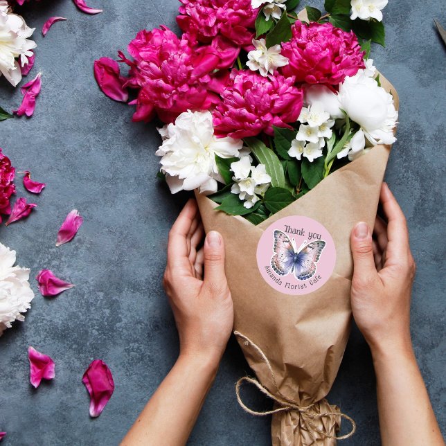 For Business Butterfly Custom Shop Name Thank You  Runder Aufkleber (Von Creator hochgeladen)