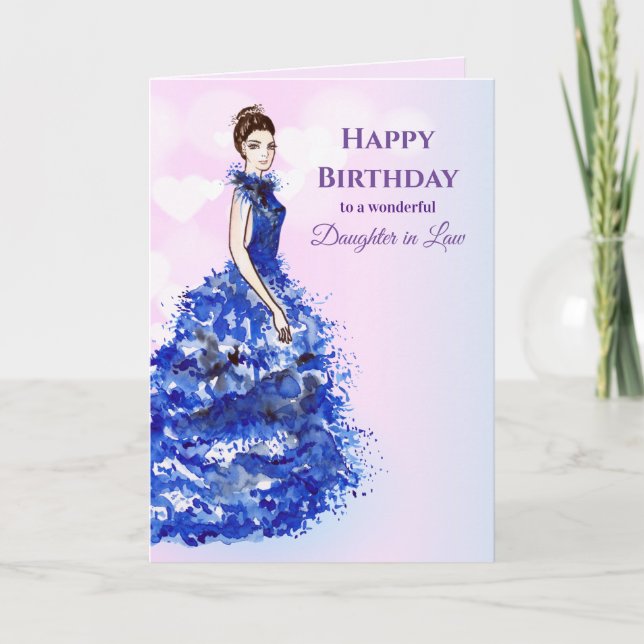 For Daughter in Law on Birthday Sparkly Blue Gown Karte (Vorderseite)