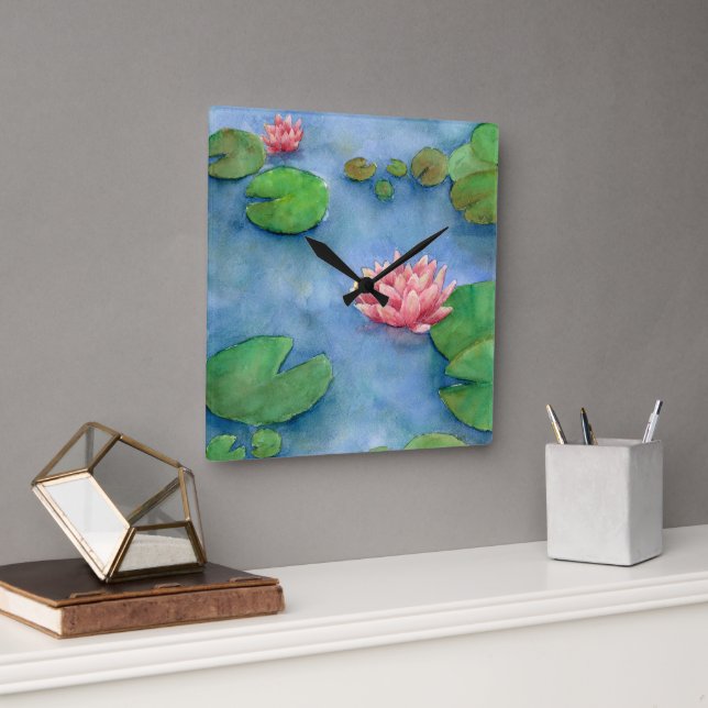 Fôr de Lotus Aguarela Quadratische Wanduhr (Büro)
