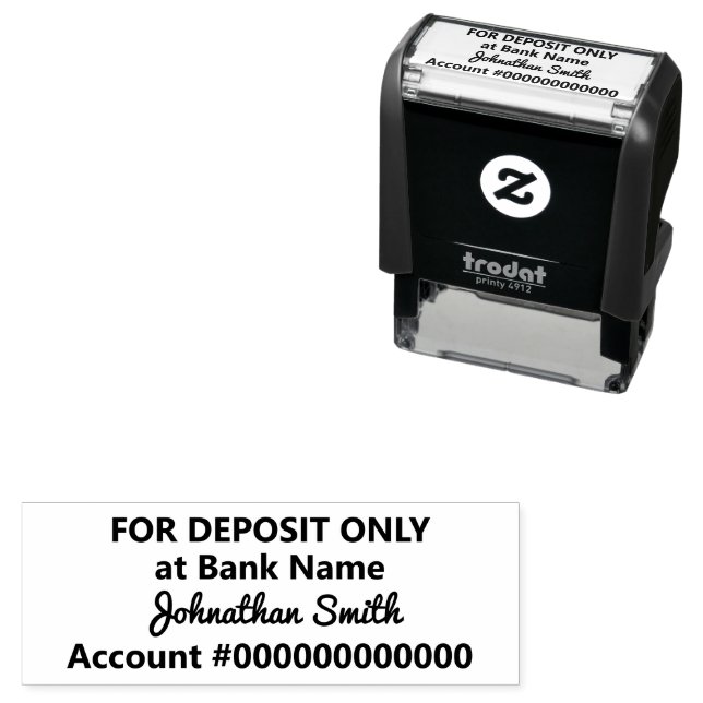 For Deposit Only "Signature" at Bank Name Account Permastempel (Beispiel)