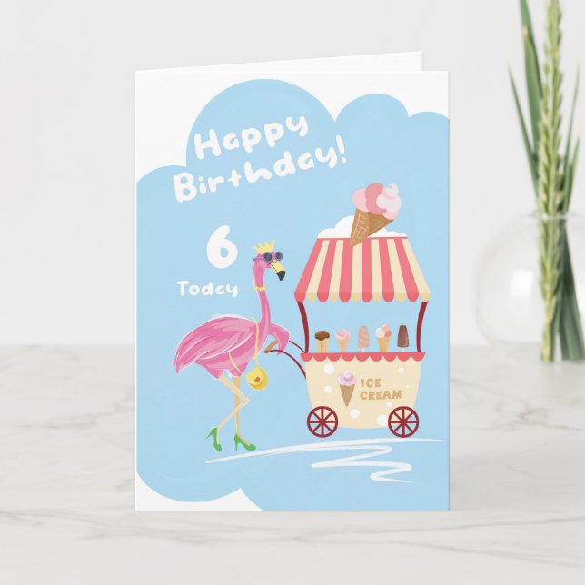 For Girl 6th Cute Flamingo Birthday Card Karte (Vorderseite)