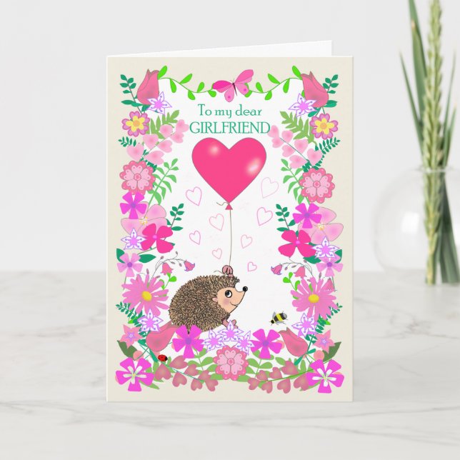 For Girlfriend Valentine with a Cute Hedgehog Karte (Vorderseite)