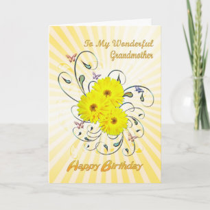 For Grandmother, birthday card with yellow flowers Karte
