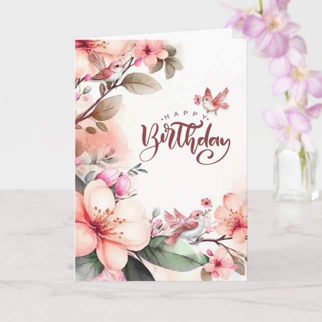 for Her Birthday Botanical with Peach Magnolias Karte (Orchidee)