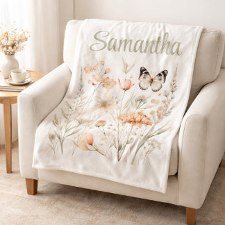 For Her Cottagecore Wildflower and Butterfly Fleecedecke