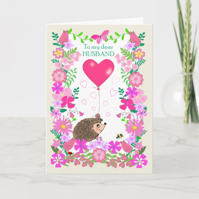 For Husband Valentine with a Cute Hedgehog Karte (Vorderseite)
