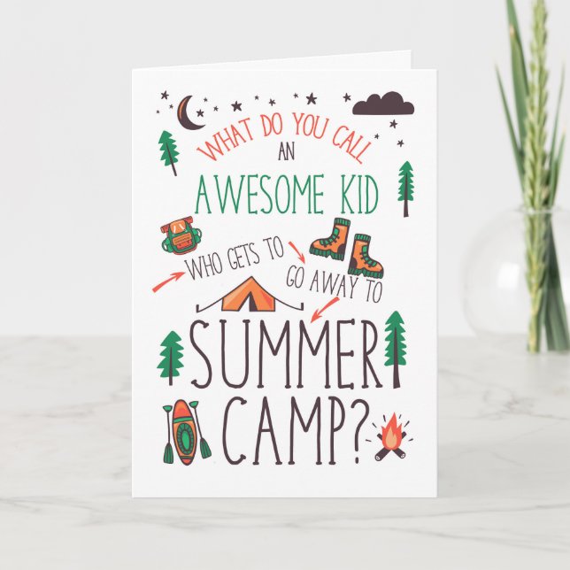 for Kids Funny Summer Camp Orange Green and Brown Karte (Vorderseite)
