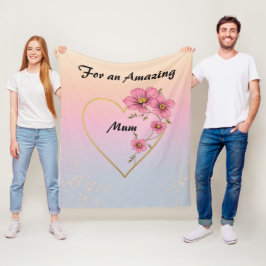 For Mum Pink Floral Gold Heart Mother's day Fleecedecke