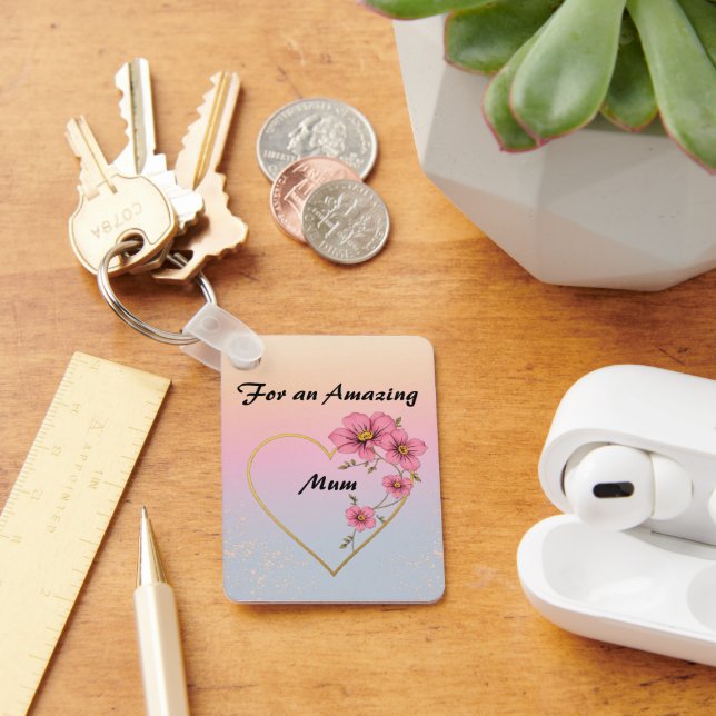 For Mum Pink Floral Gold Heart Mother's day  Schlüsselanhänger (Schreibtisch)