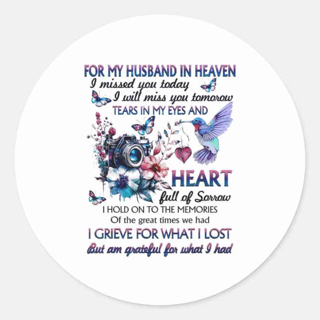 For My Husband In Heaven I Missed You Today  Runder Aufkleber (Vorderseite)