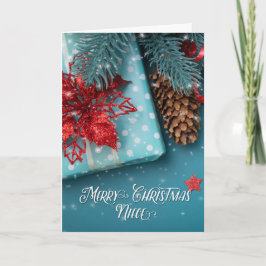 for Niece Merry Christmas Cheer Blue and Red Feiertagskarte