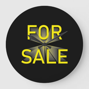 for sale sign yellow black große wanduhr