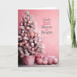 for Teacher Merry and Bright Pink Christmas Feiertagskarte