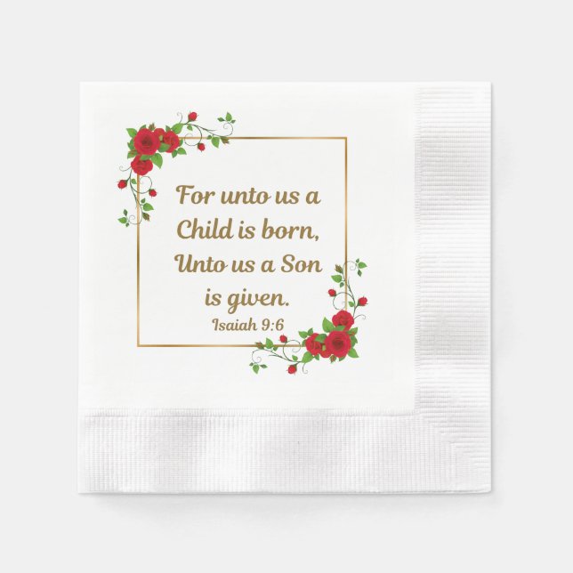 “For Unto Us a Child Is Born” Isaiah 9:6 Cocktail Serviette (Vorderseite)