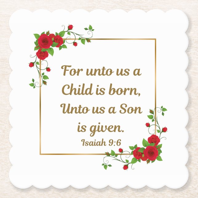 “For unto us a Child is born" Square Scalloped  Untersetzer (Vorderseite)