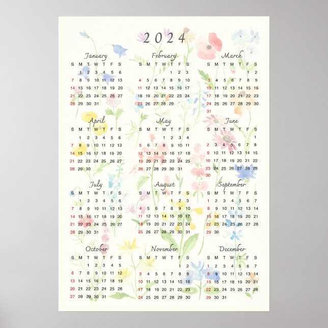 Foral 2024 calender watercolor poster (Vorne)