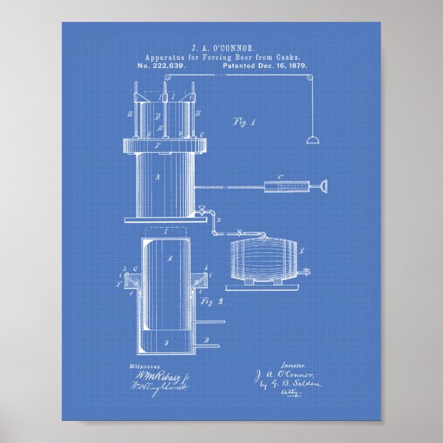 Forcing Beer 1879 Patent Art - Blueprint Poster (Vorne)