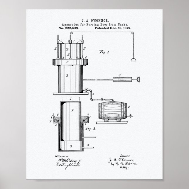 Forcing Beer 1879 Patent Art - Weißbuch Poster (Vorne)