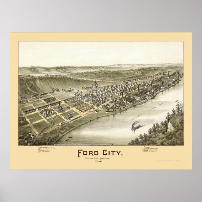 Ford City, PA Panoramakarte - 1896 Poster (Vorne)