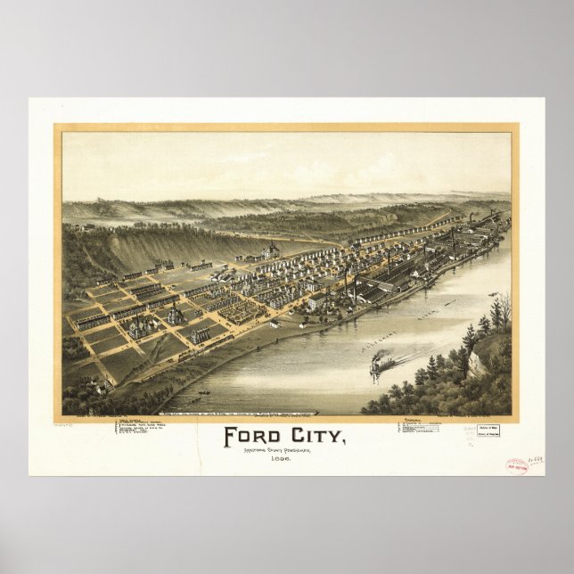 Ford City Pennsylvania 1896 Antik Panoramablick Ka Poster (Vorne)