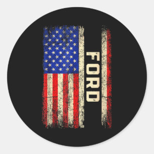 Ford Nachname Shirt Ford Name Amerikanische Flagge Runder Aufkleber