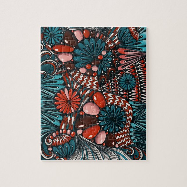 Forderndes Zentangle-Teal- und Korallenrot-Abstrak Puzzle (Vertikal)